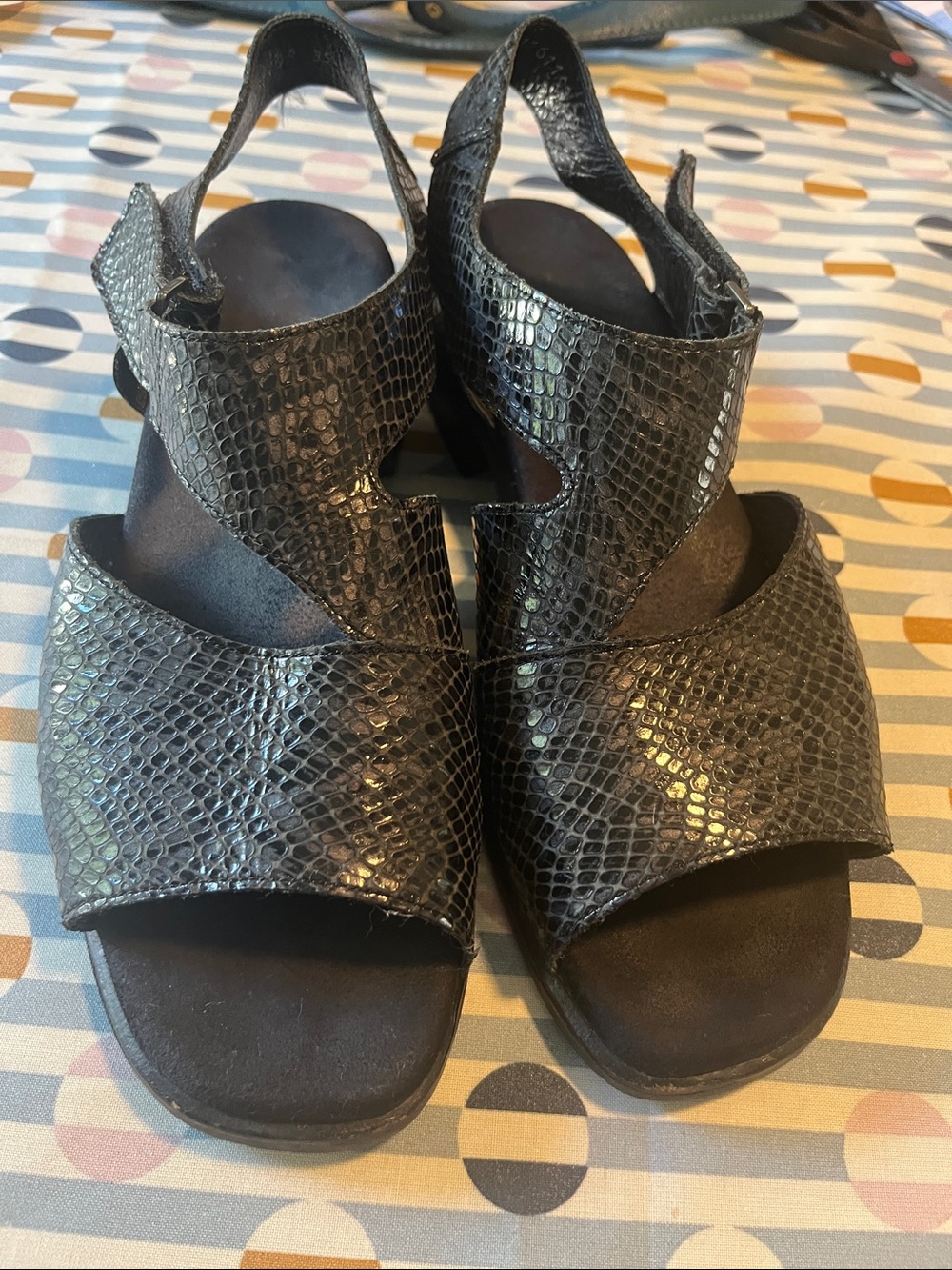 Mephisto Fulvia Sandals Black Snake Python Embossed Leather Comfort EU 41